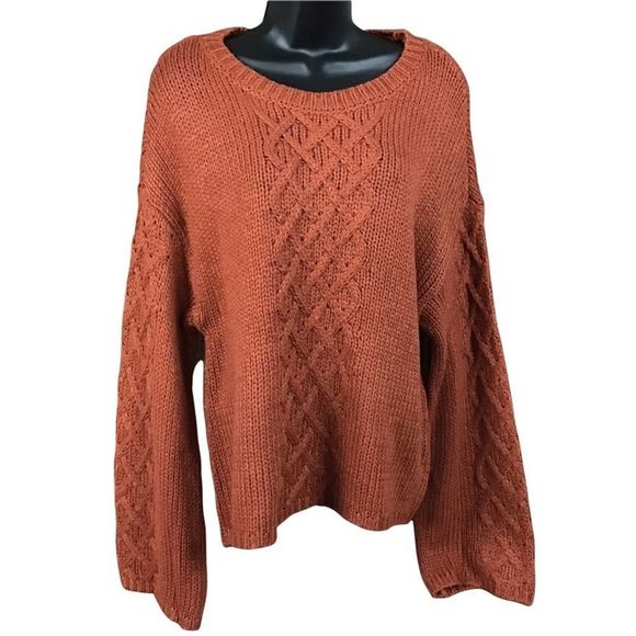 BB Dakota Sweaters - BB Dakota Rust Burnt Orange Cable Knit Sweater